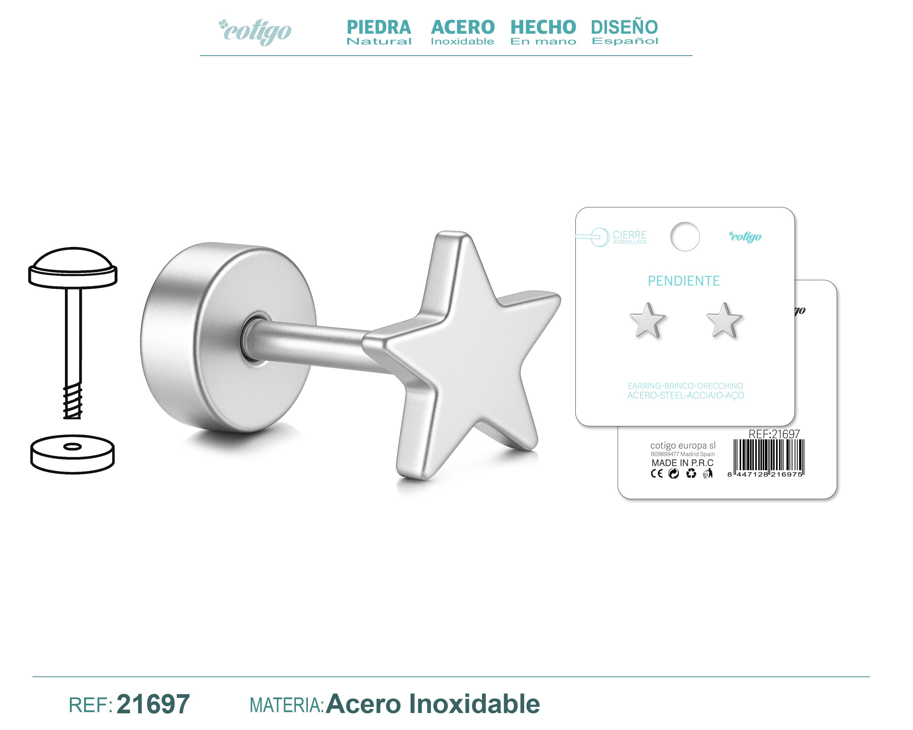 Pendientes de Estrella con Cierre de Rosca en Acero Inoxidable – vista principal del diseño estrella con cierre de rosca
