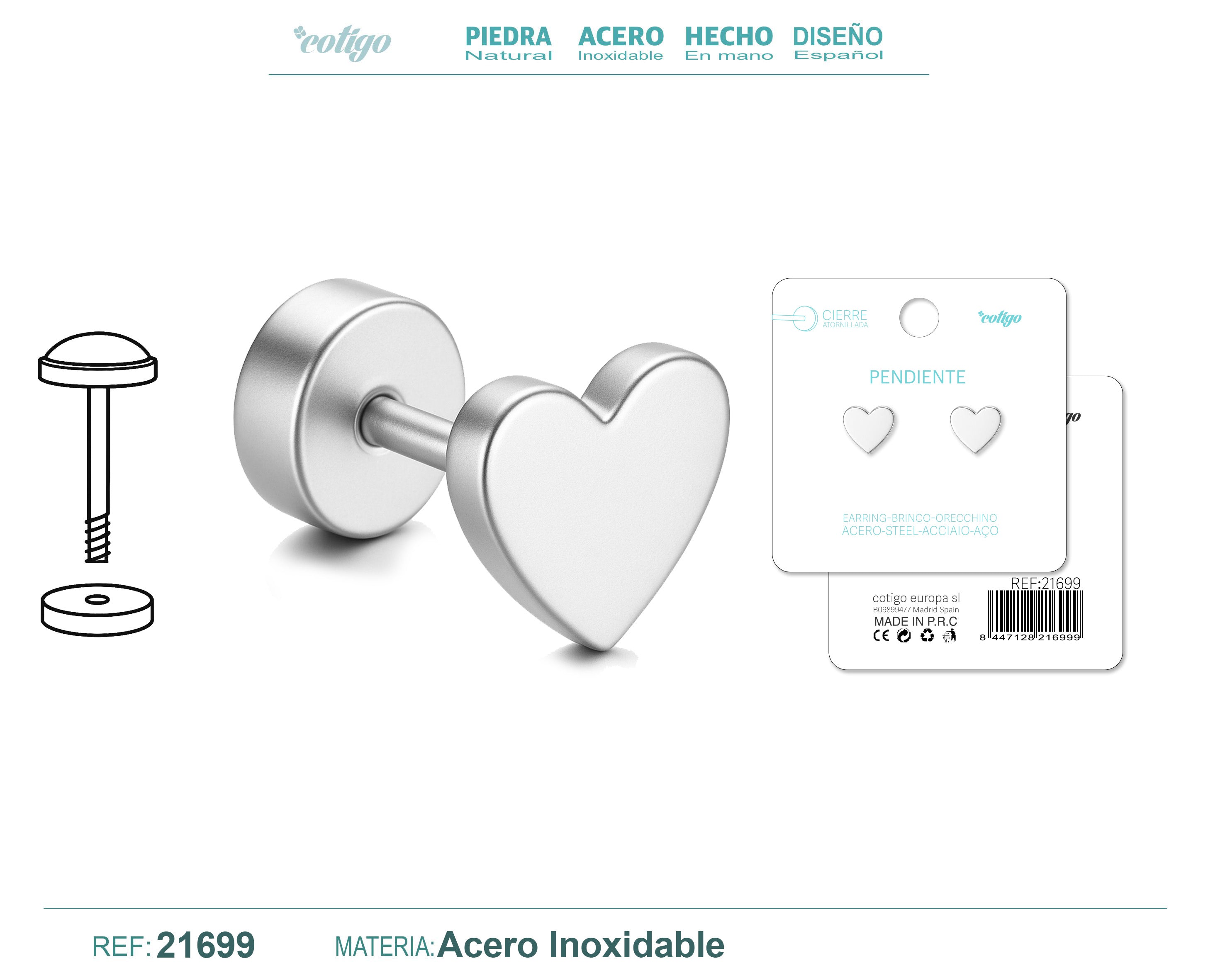 Pendientes de Corazón con Cierre de Rosca en Acero Inoxidable – vista principal del diseño corazón con cierre de rosca