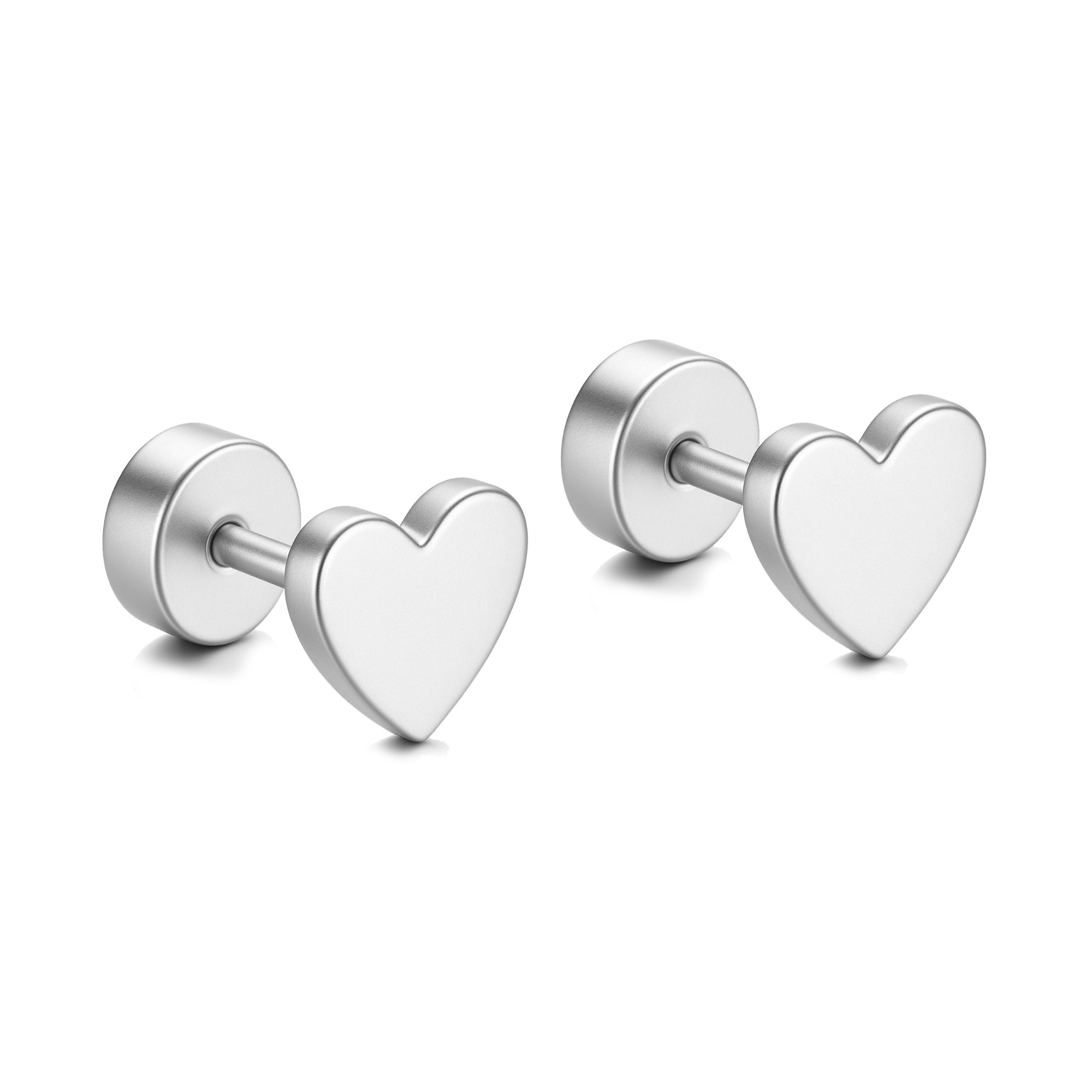 Pendientes de rosca plateados con diseño de corazón liso
