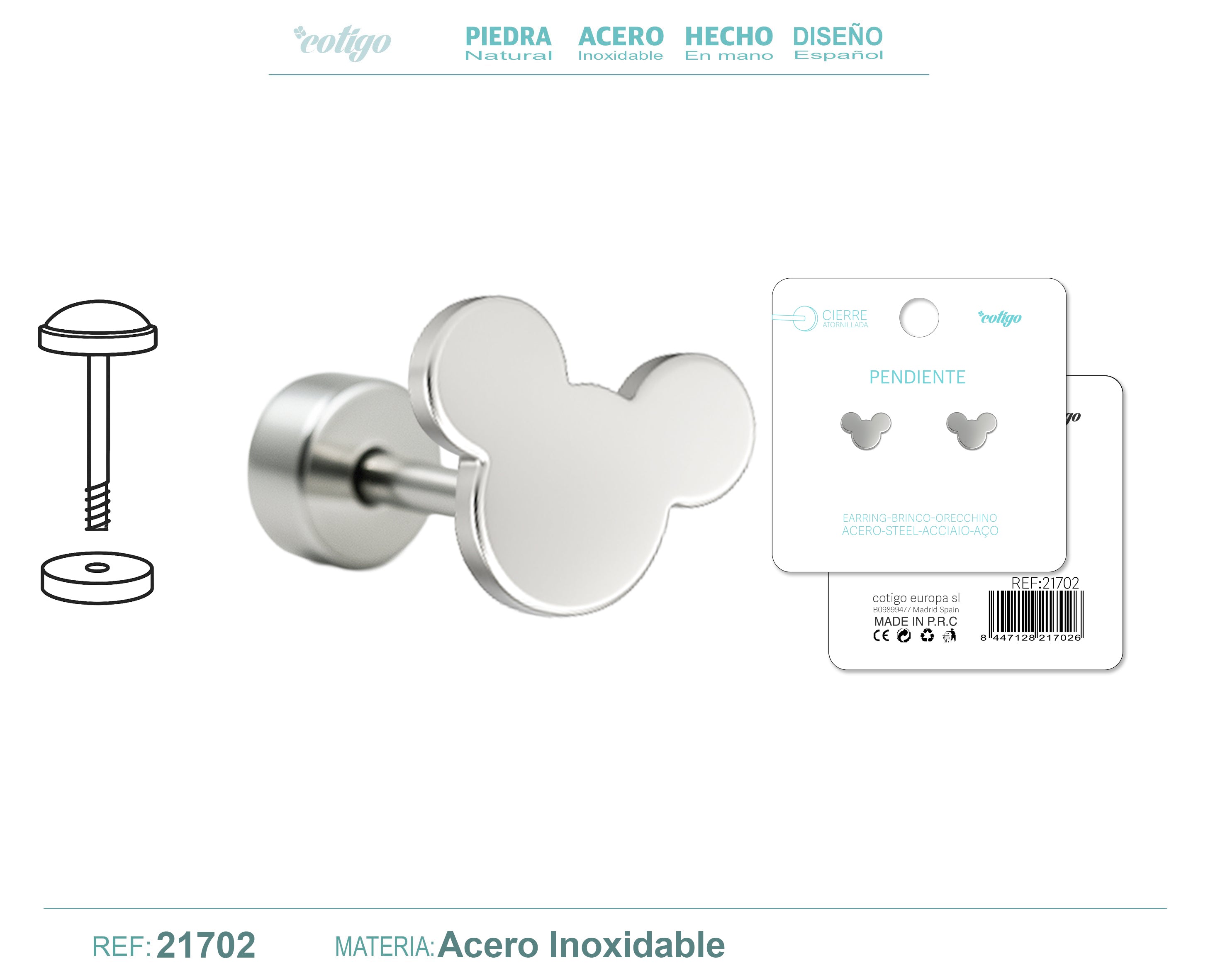 Pendientes de Silueta de Ratón con Cierre de Rosca en Acero Inoxidable – vista principal