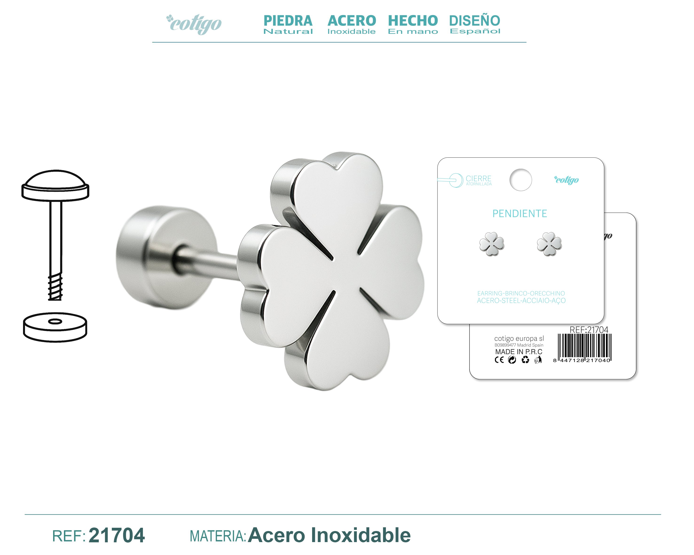 Pendientes de Trébol con Cierre de Rosca en Acero Inoxidable – vista principal del diseño trébol con cierre de rosca