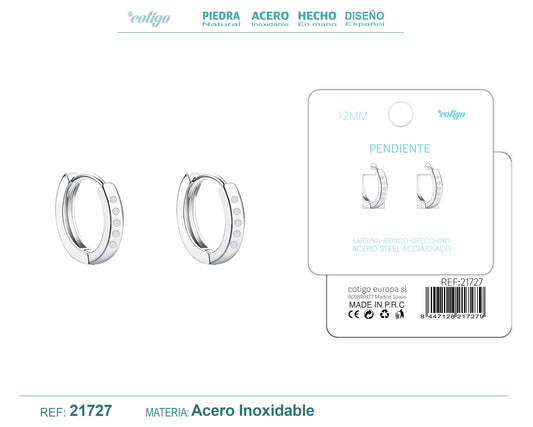 Aro acero 12mm Plateado con Circonita Transparente