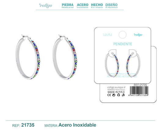 Aro acero 12mm Plateado con Circonita colores