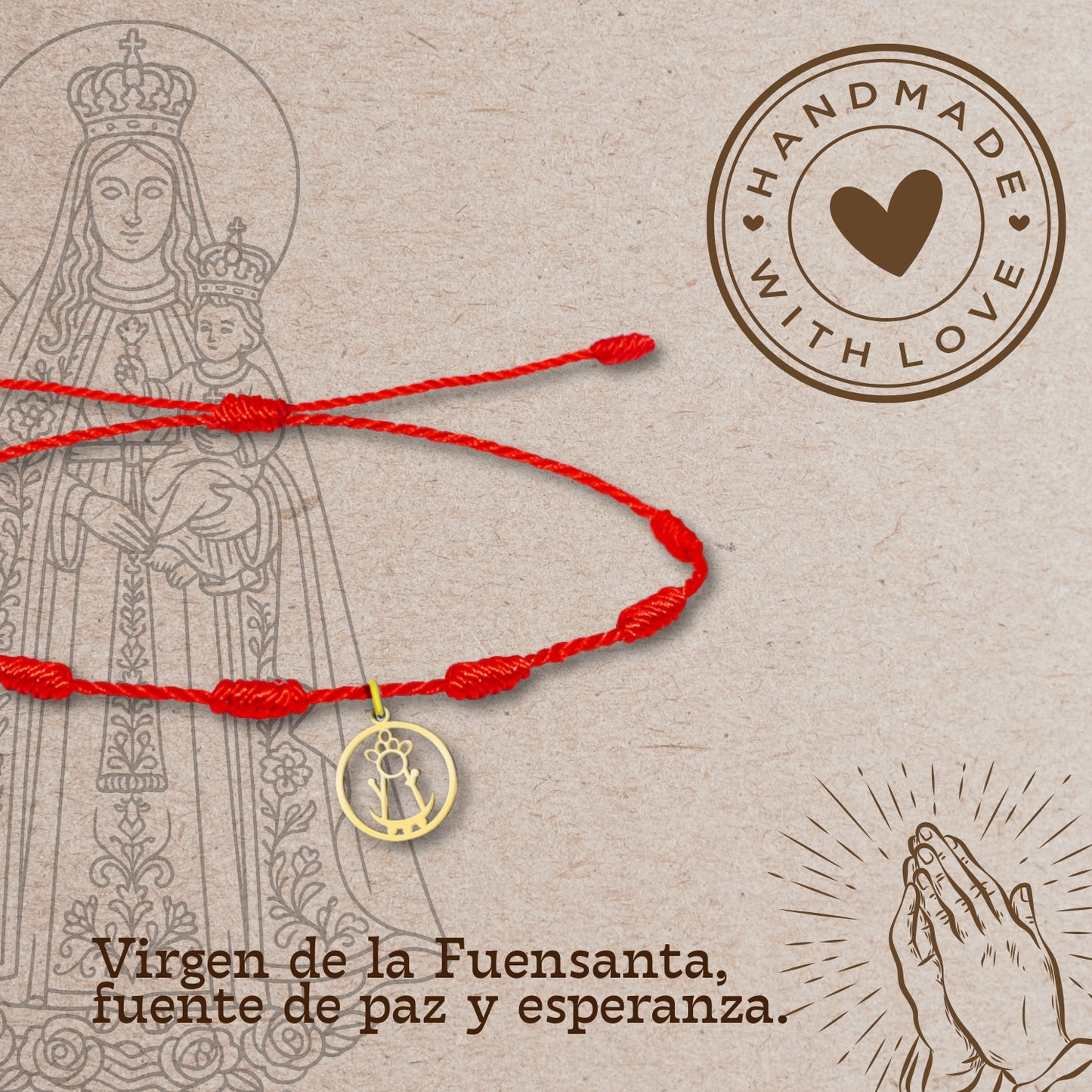 Pulsera 7 nudos con Virgen de la Fuensanta Acero Dorado