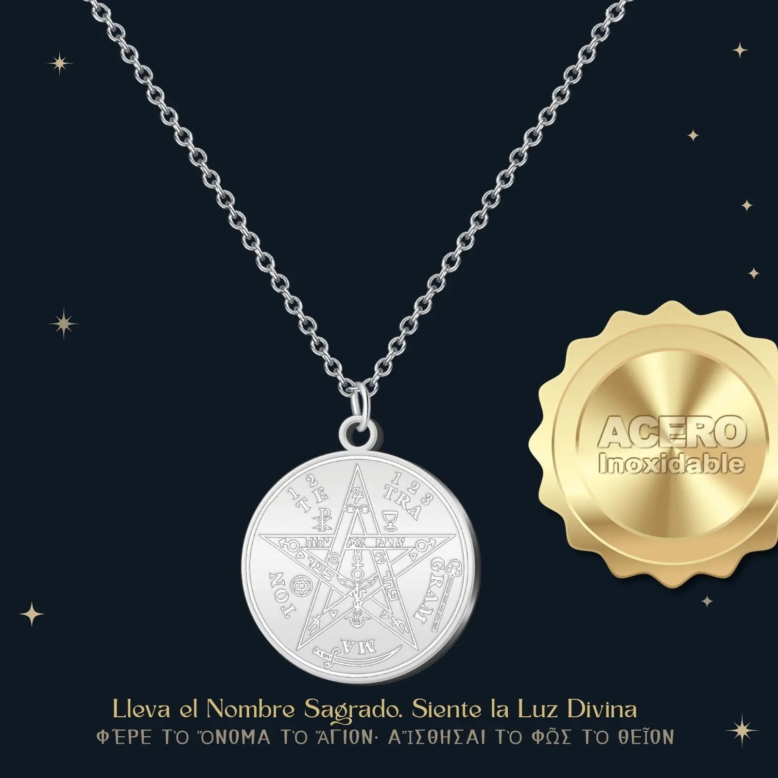Colgante Medalla Tetragrammaton Acero Plateado - cotigo