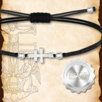 Pulsera Hilo Negro Cruz de Caravaca en Acero Plateado - cotigo