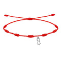 Pulsera roja de los 7 nudos con charm silueta de la Virgen de Covadonga La Santina en acero plateado amuleto de protección