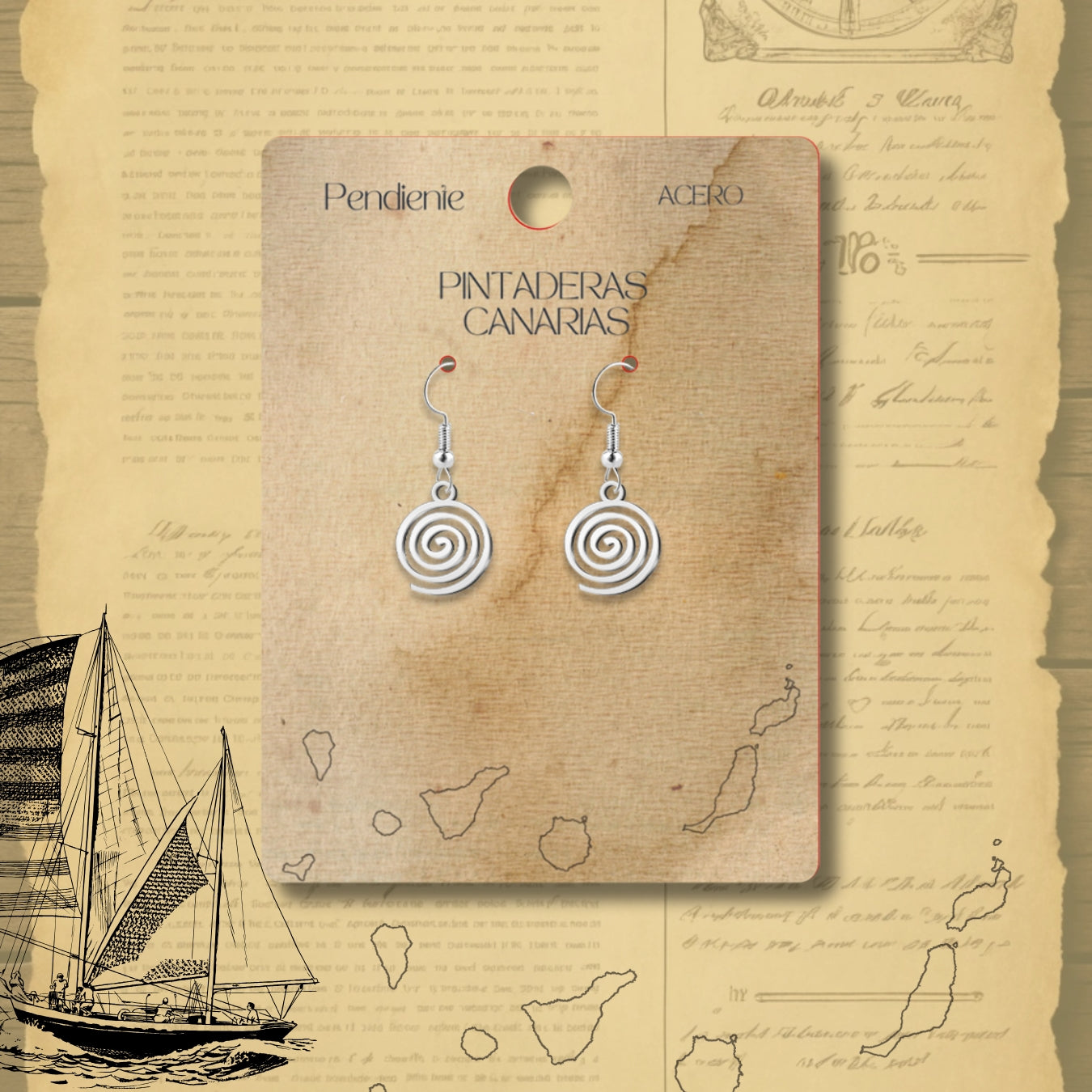 Pendiente Pintadera Canarias Acero Plateado