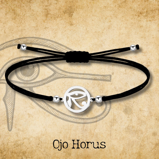 Pulsera Hilo encerado con Ojo horus Acero Plateado