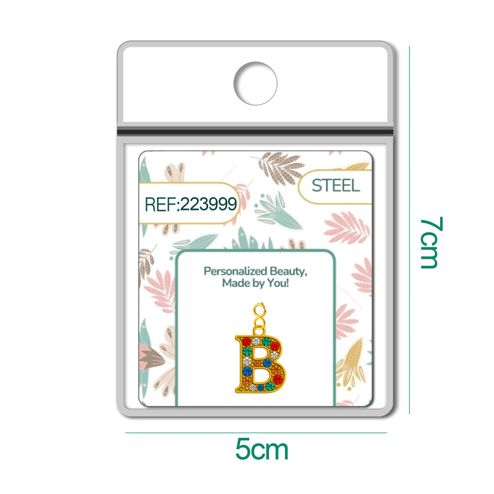 CHARM de Letra B Acero color Dorado con Circonita-con Cierre - cotigo