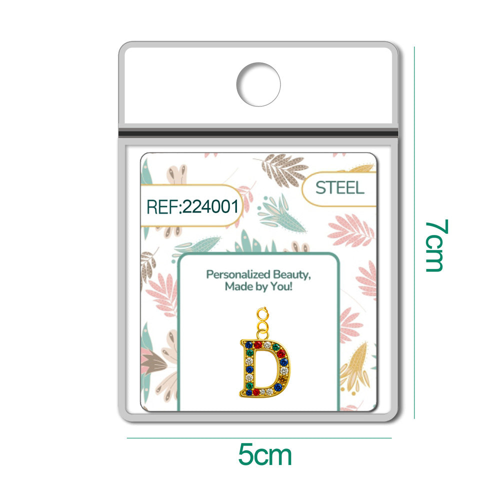 CHARM de Letra D Acero color Dorado con Circonita-con Cierre