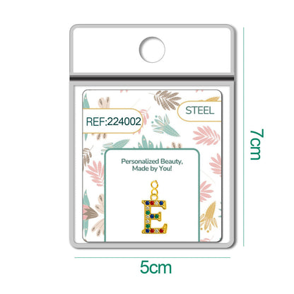 CHARM de Letra E Acero color Dorado con Circonita-con Cierre