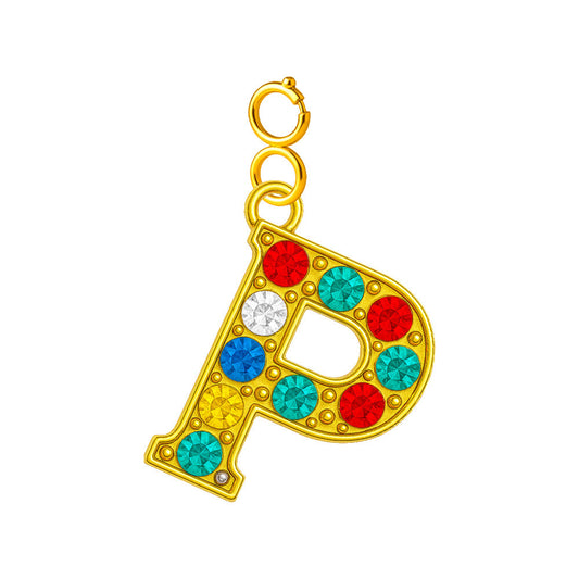 CHARM de Letra P Acero color Dorado con Circonita-con Cierre