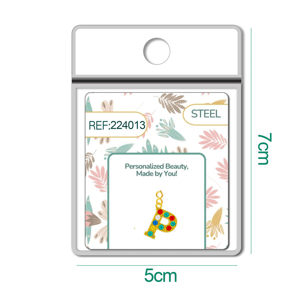 CHARM de Letra P Acero color Dorado con Circonita-con Cierre