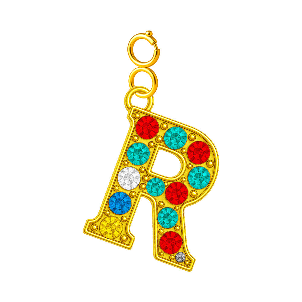 CHARM de Letra R Acero color Dorado con Circonita-con Cierre