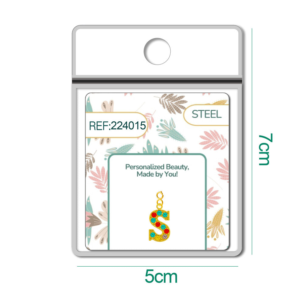 CHARM de Letra S Acero color Dorado con Circonita-con Cierre