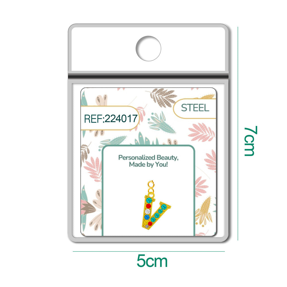 CHARM de Letra V Acero color Dorado con Circonita-con Cierre
