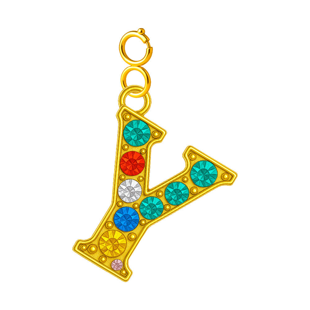 CHARM de Letra Y Acero color Dorado con Circonita-con Cierre