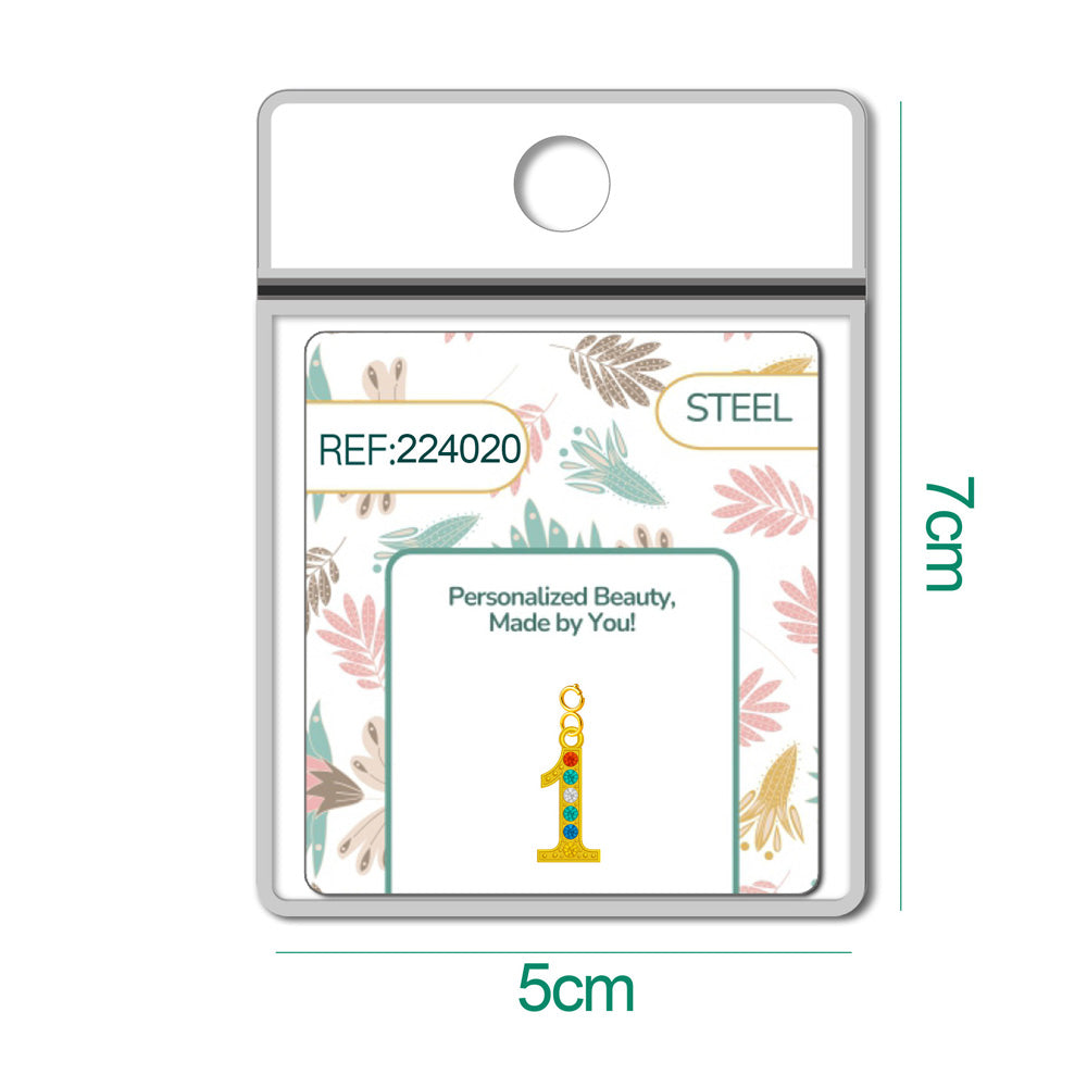 CHARM de Número 1 Acero color Dorado con Circonita-con Cierre
