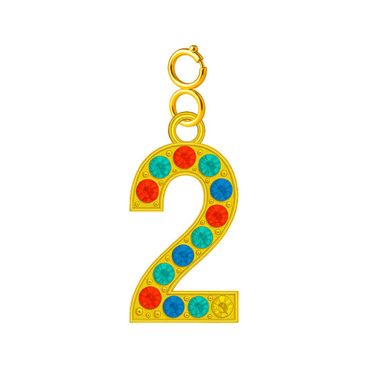 CHARM de Número 2 Acero color Dorado con Circonita-con Cierre