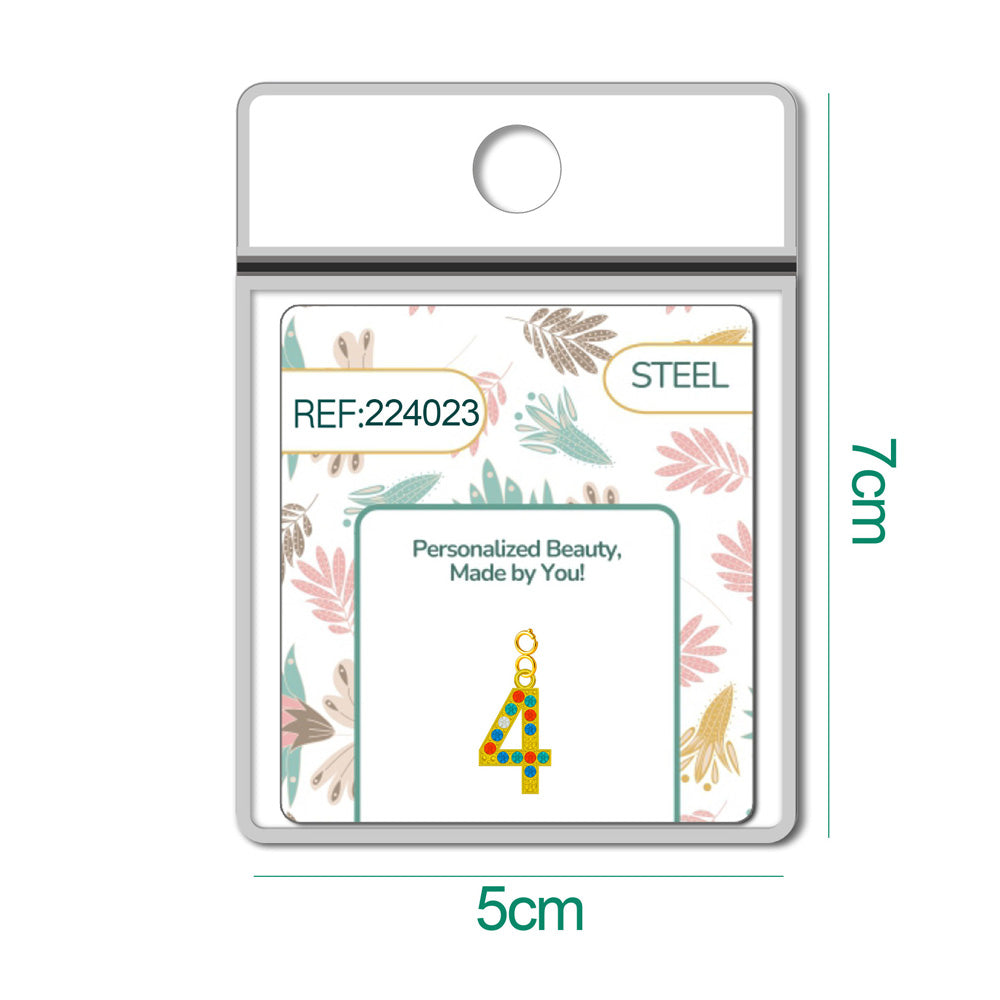 CHARM de Número 4 Acero color Dorado con Circonita-con Cierre