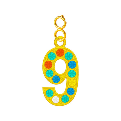 CHARM de Número 9 Acero color Dorado con Circonita-con Cierre