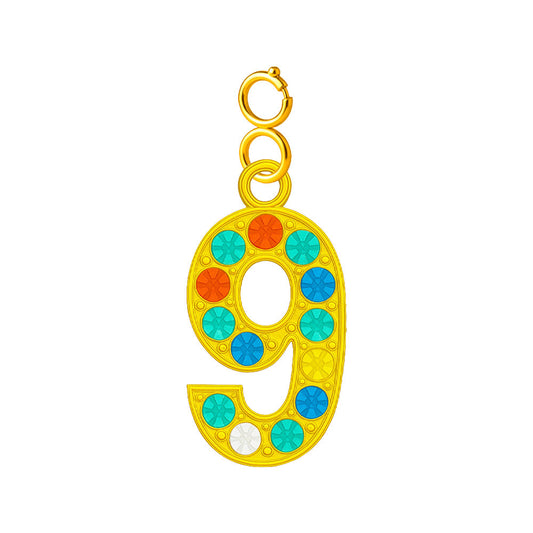 CHARM de Número 9 Acero color Dorado con Circonita-con Cierre