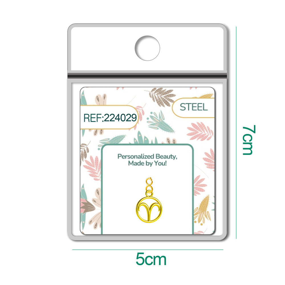 Charm colgante dorado con símbolo de Aries y cierre superior de acero