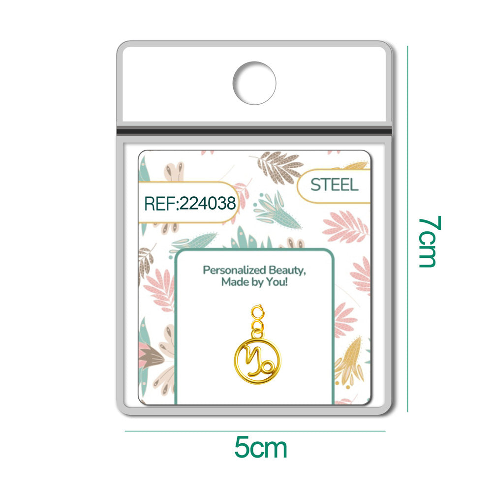 Charm colgante dorado con símbolo de Capricornio y cierre superior de acero