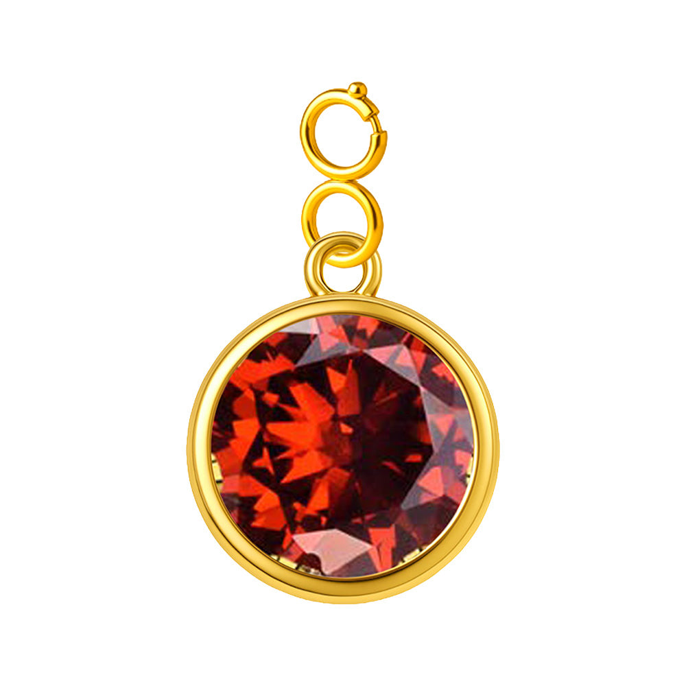 Charm colgante dorado con piedra de nacimiento facetada de Enero y cierre de acero, sobre fondo blanco
