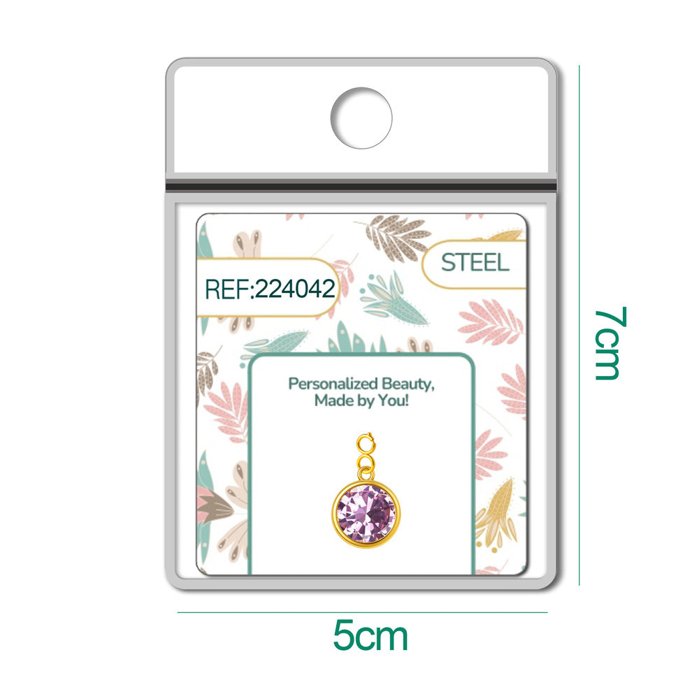 Charm colgante dorado con piedra de nacimiento facetada de Febrero y cierre de acero