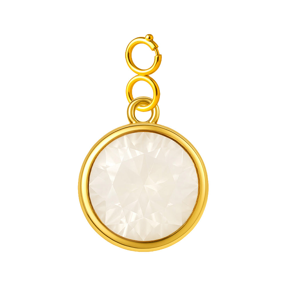 Charm colgante dorado con piedra de nacimiento facetada de Junio y cierre de acero, sobre fondo blanco