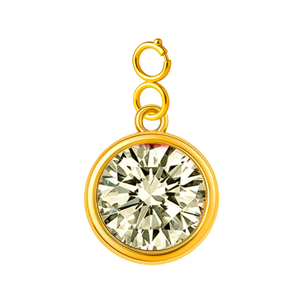 Charm colgante dorado con piedra de nacimiento facetada de Agosto y cierre de acero, sobre fondo blanco