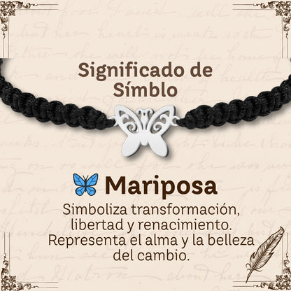 Pulsera Hilo Destino con Mariposa Acero Plateado