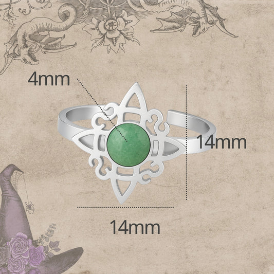 Anillo Nudo de Bruja con Aventurina Verde en Acero Plateado - cotigo
