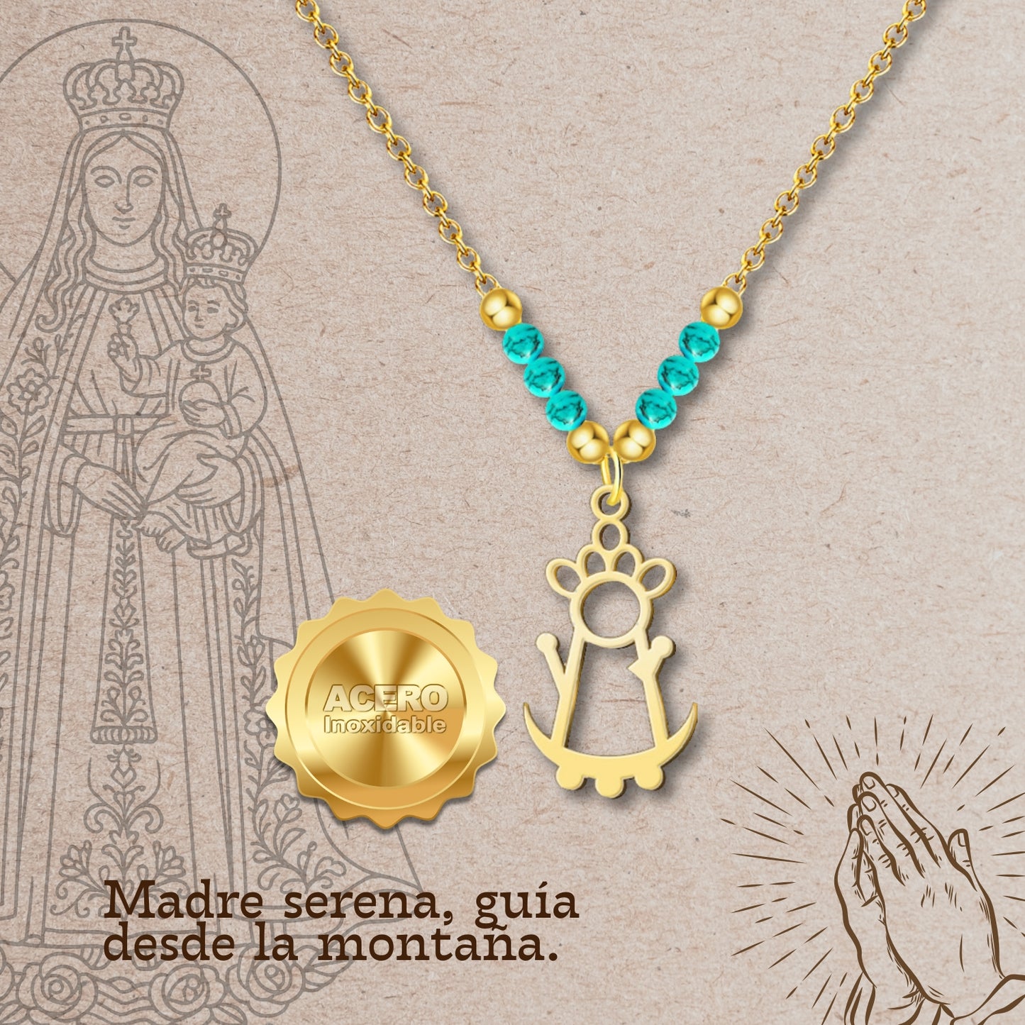 Colgante Virgen de la Fuensanta Acero Dorado