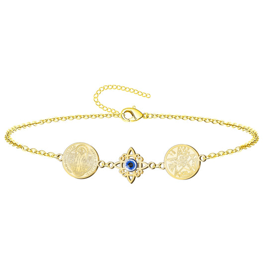 Pulsera Tetragrammaton con Nudo de Bruja y San Benito | Amuleto de Protección y Luz Divina en Acero Inoxidable