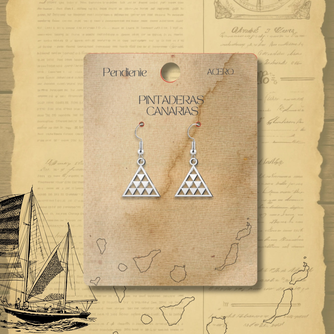 Pendiente Pintadera Canarias Acero Plateado