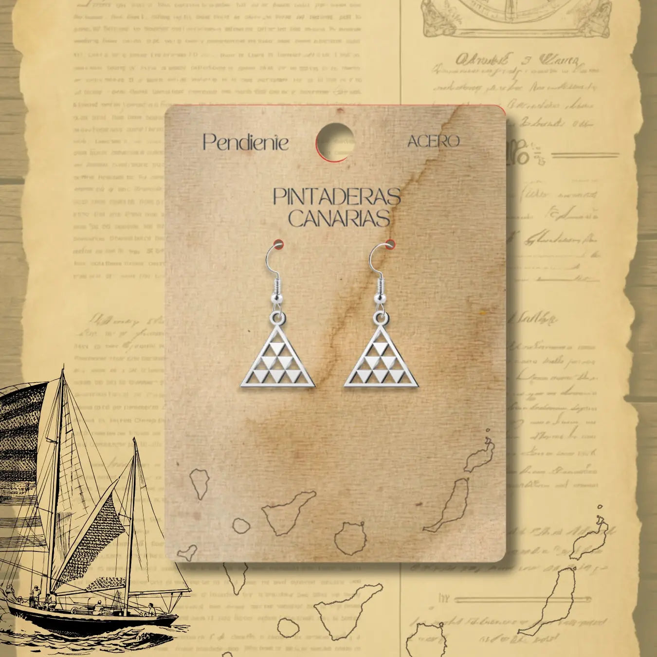Pendientes Pintadera Canaria Triangular - cotigo