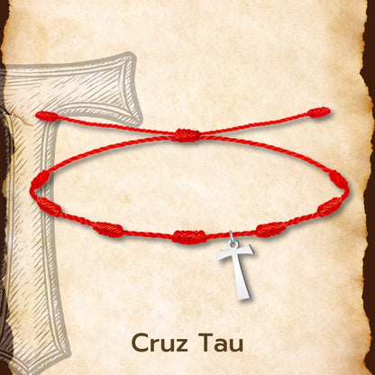 Pulsera 7 Nudos con Cruz de Tau color Plateado
