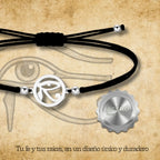 Pulsera Ojo de Horus con Hilo Negro Ajustable en Acero acabado