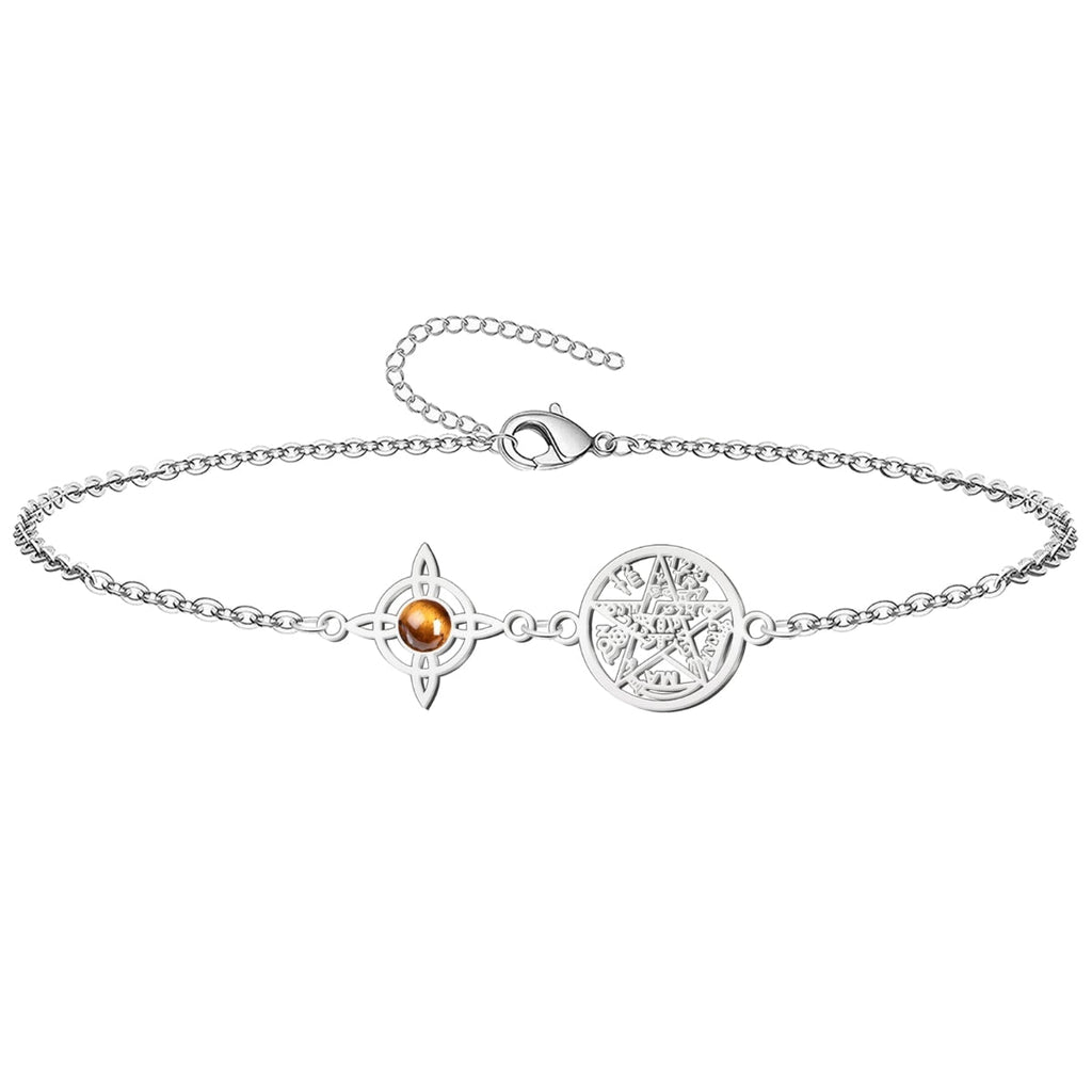 Pulsera Nudo de Bruja, Tetragrámaton y Piedra Natural - Ojo de tigre