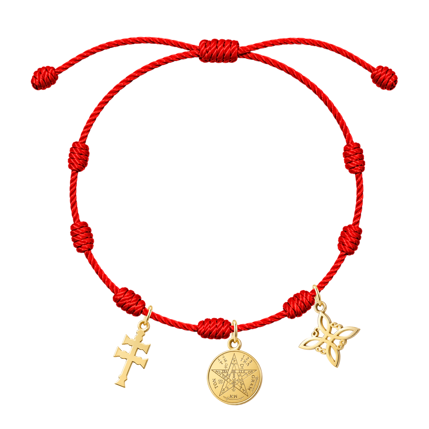 Pulsera 7 nudos Tetragrámaton, Nudo de Bruja y Cruz de Caravaca
