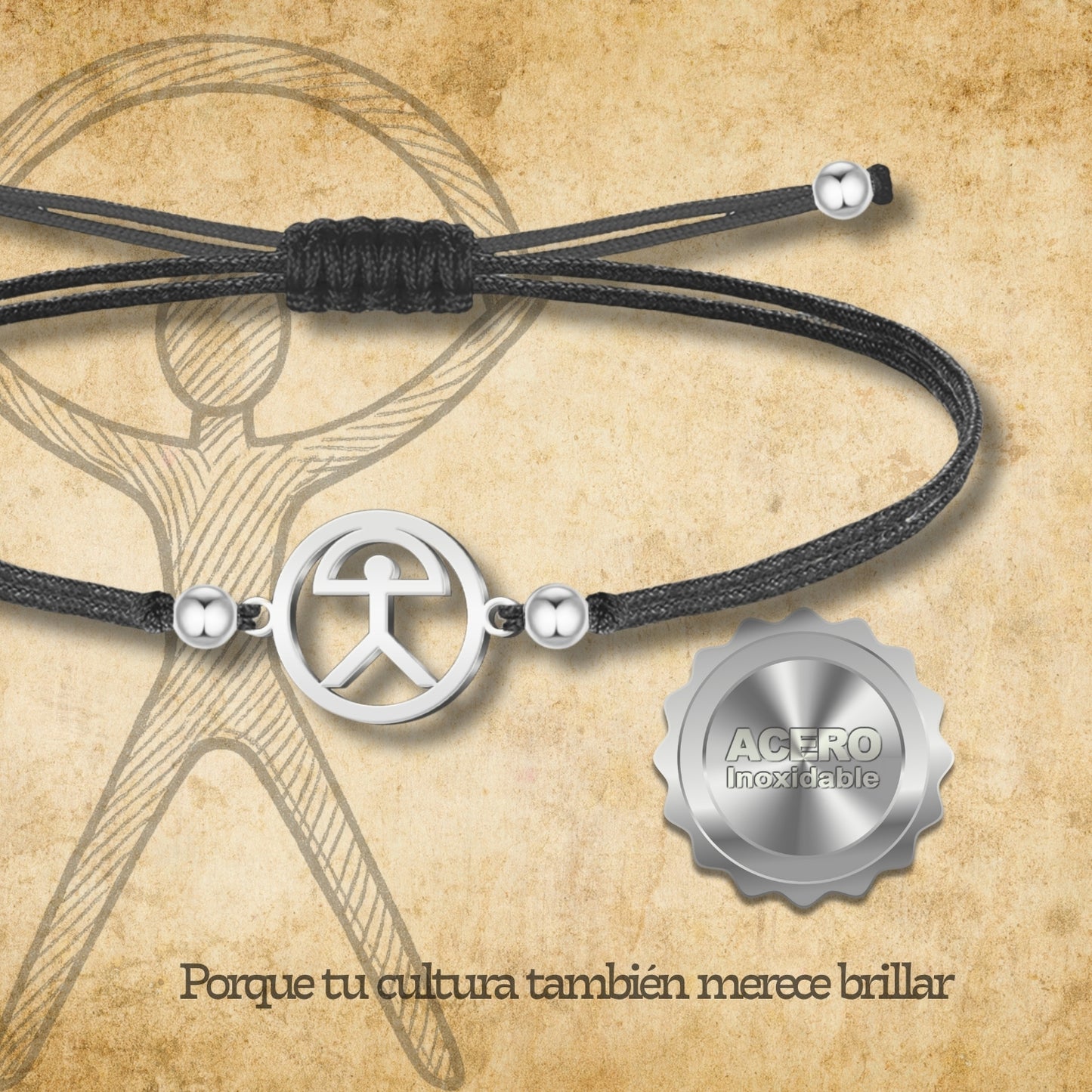 Pulsera Hilo encerado Con Indalo Acero Plateado