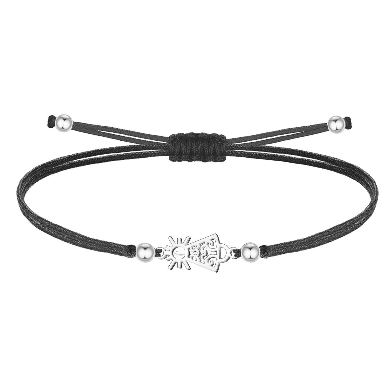 Pulsera Silueta Compleja de Virgen del Pilar en Hilo Negro