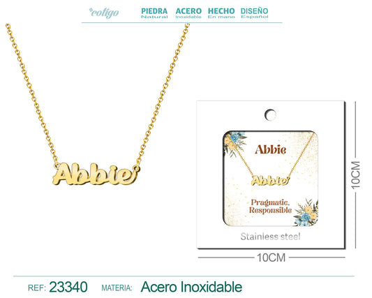 Collar Nombre Ingles Abbie Acero con Sobre