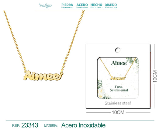 Collar Nombre Ingles Aimee Acero con Sobre