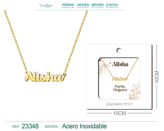 Collar Nombre Ingles Alisha Acero con Sobre