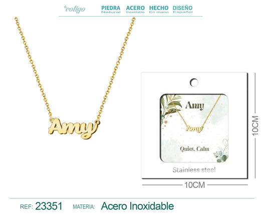 Collar Nombre Ingles Amy Acero con Sobre
