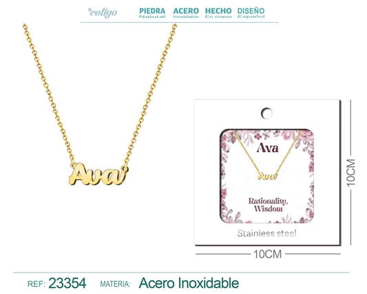 Collar Nombre Ingles Ava Acero con Sobre